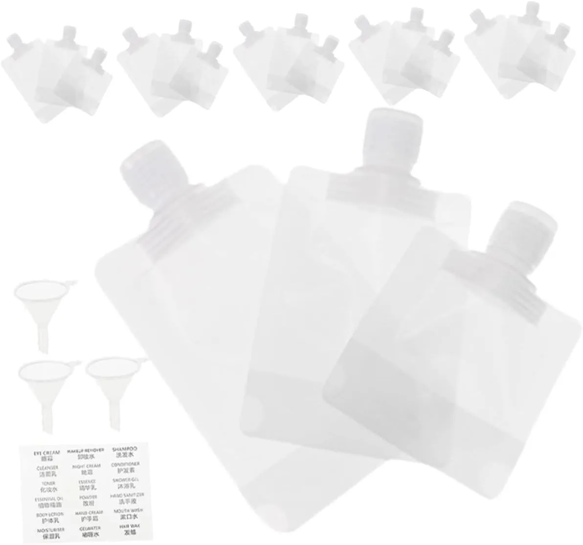 1 Set Travel Fluid Packing Bags with Flip Cap Squeeze Pouches Labels Funnels Lightweight Travel Pouches for Toiletries Leak Design