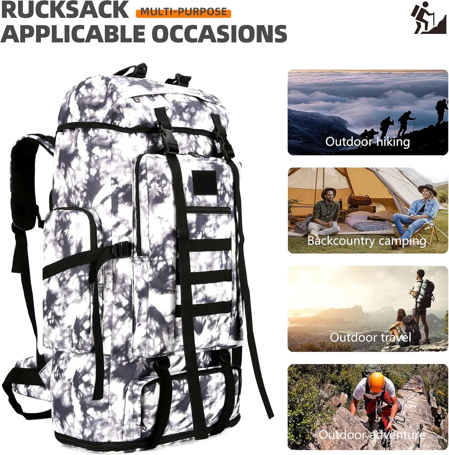 100L Hiking Backpacks Men Women Tactical Gear Back Pack Molle Bag Rucksack