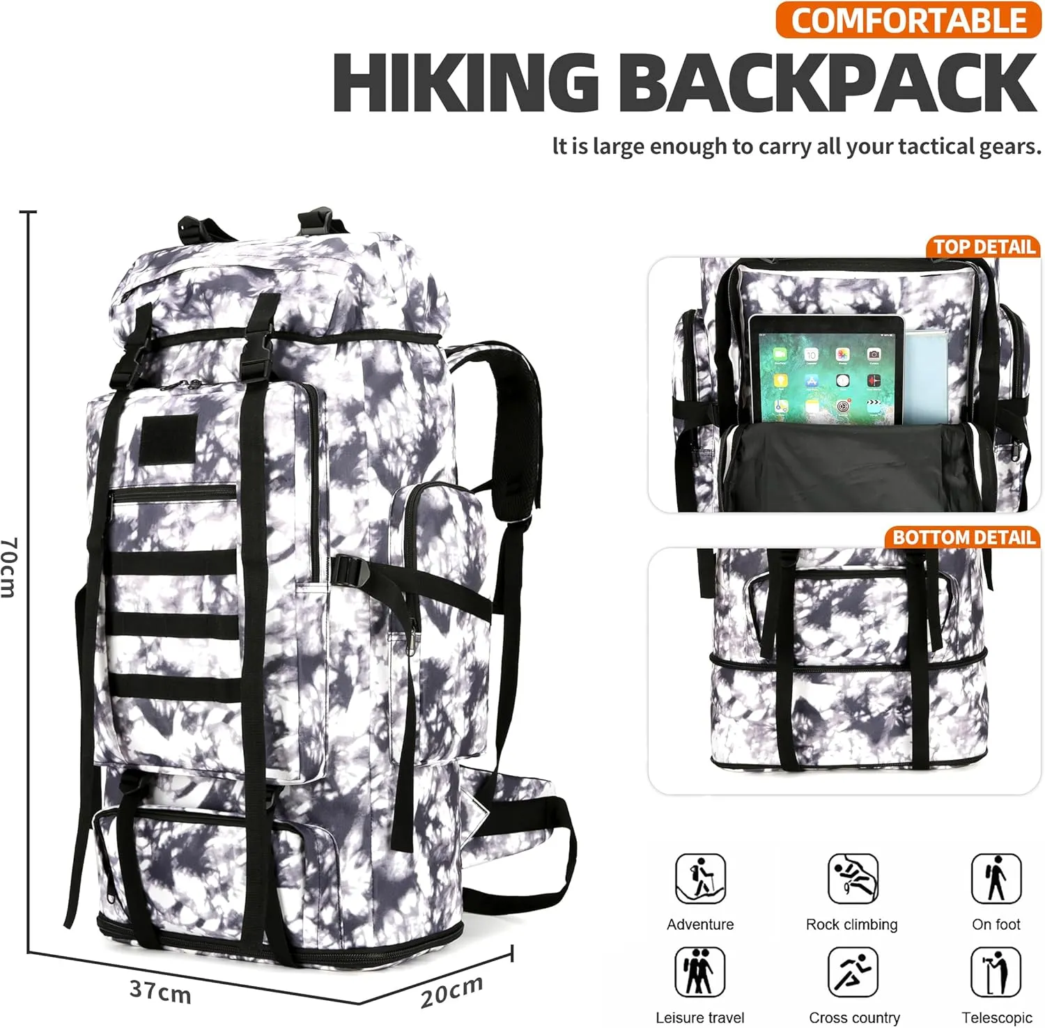 100L Hiking Backpacks Men Women Tactical Gear Back Pack Molle Bag Rucksack