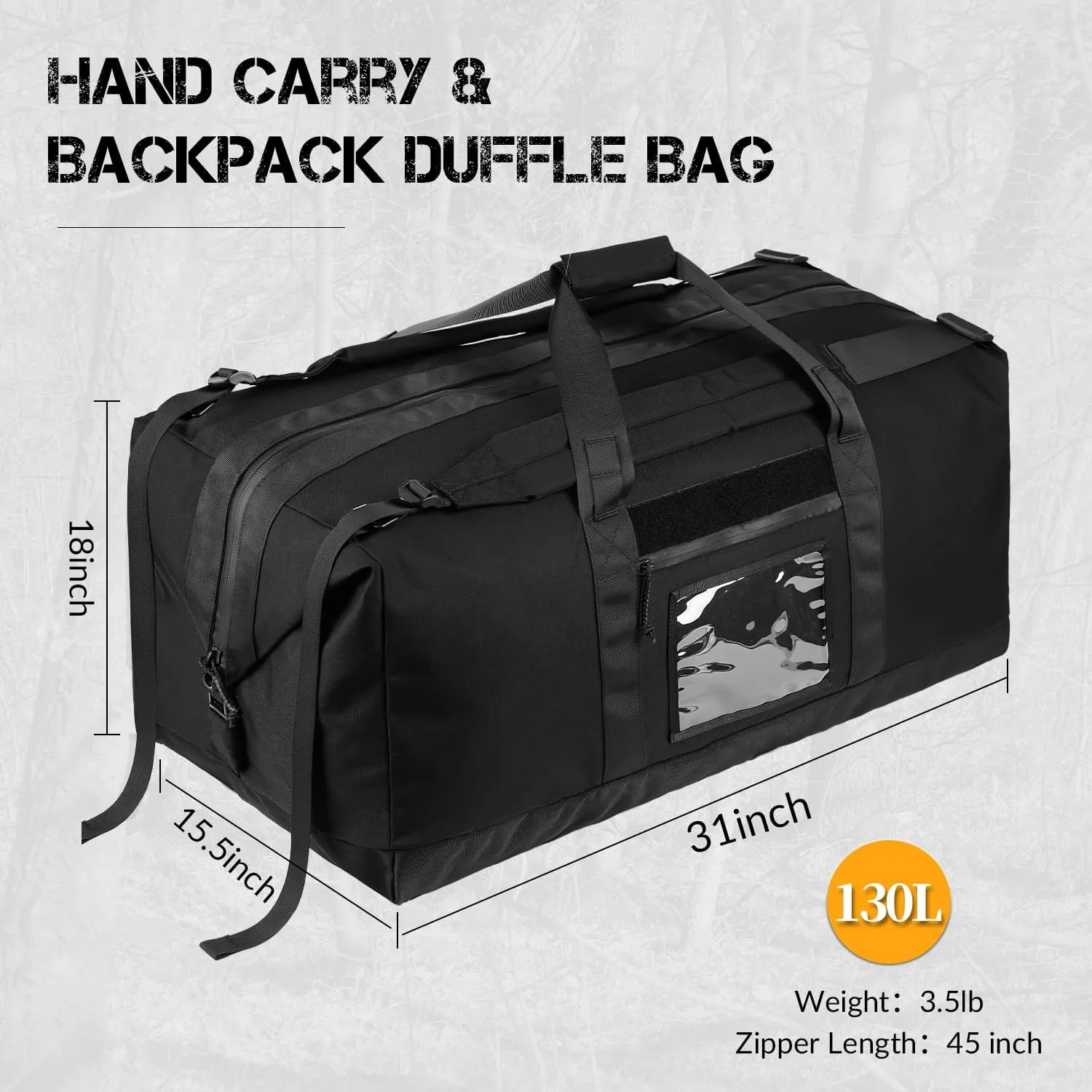 130L Tactical Travel Duffle Bag Large Capacity Waterproof Full-Access Opening Foldable Military Backpack Travel for Outdoor Camping Hunting Weekender Gym Traveling Workout Deployment