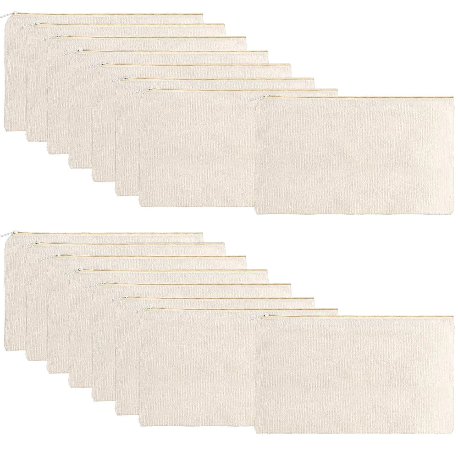 16 Pack Canvas Blank Cosmetics Bag Multi-Purpose Zipper Canvas Makeup Pouches Travel Toiletry Pouches Pen Pencil Plain DIY Craft Bag(S,Beige)