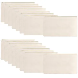 16 Pack Canvas Blank Cosmetics Bag Multi-Purpose Zipper Canvas Makeup Pouches Travel Toiletry Pouches Pen Pencil Plain DIY Craft Bag(S,Beige)