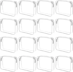 16 Pcs Clear Makeup Bag Bulk Toiletry Bag for Travel, Water-proof PVC Zippered Clear Pouch Cosmetic Makeup Bag Plastic Organizer Case for Vacation Bathroom Travel & Daily Use(White Large)