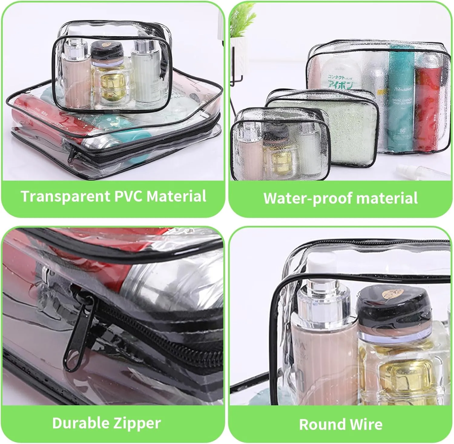 16 Pcs Clear Makeup Bag Bulk Toiletry Bag for Travel, Water-proof PVC Zippered Clear Pouch Cosmetic Makeup Bag Plastic Organizer Case for Vacation Bathroom Travel & Daily Use(White Large)