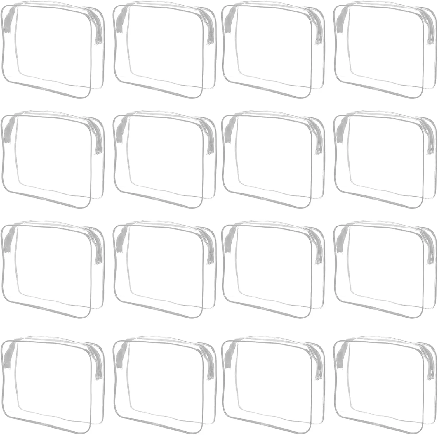 16 Pcs Clear Makeup Bag Bulk Toiletry Bag for Travel, Water-proof PVC Zippered Clear Pouch Cosmetic Makeup Bag Plastic Organizer Case for Vacation Bathroom Travel & Daily Use(White Large)