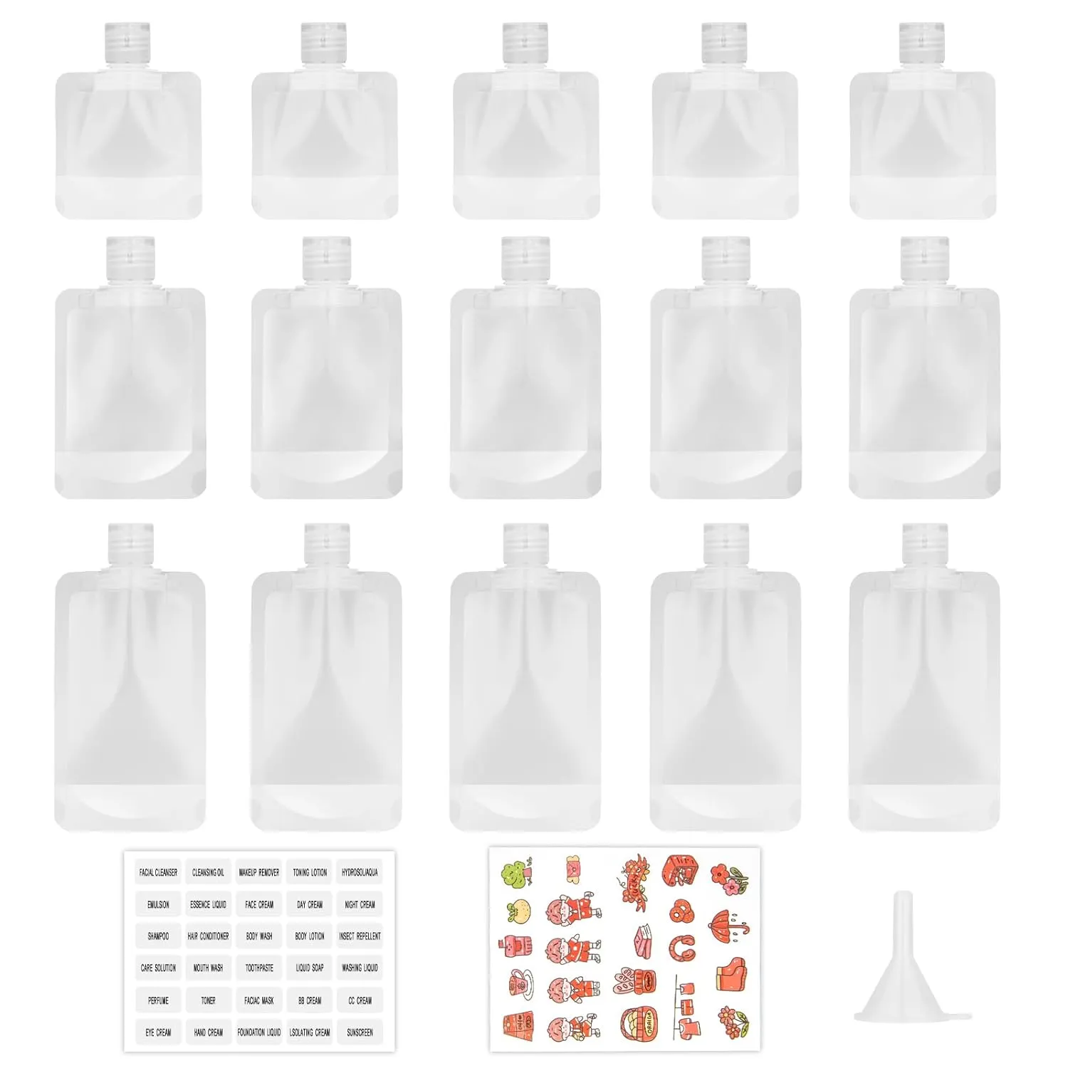 18 Pcs Travel Pouches for Toiletries, Refillable Travel Size Toiletries, Stand Up Pouches for Toiletry, Travel Pouch for Shampoo Lotion, Leakproof Travel Containers for Cosmetics 30/50/100ml