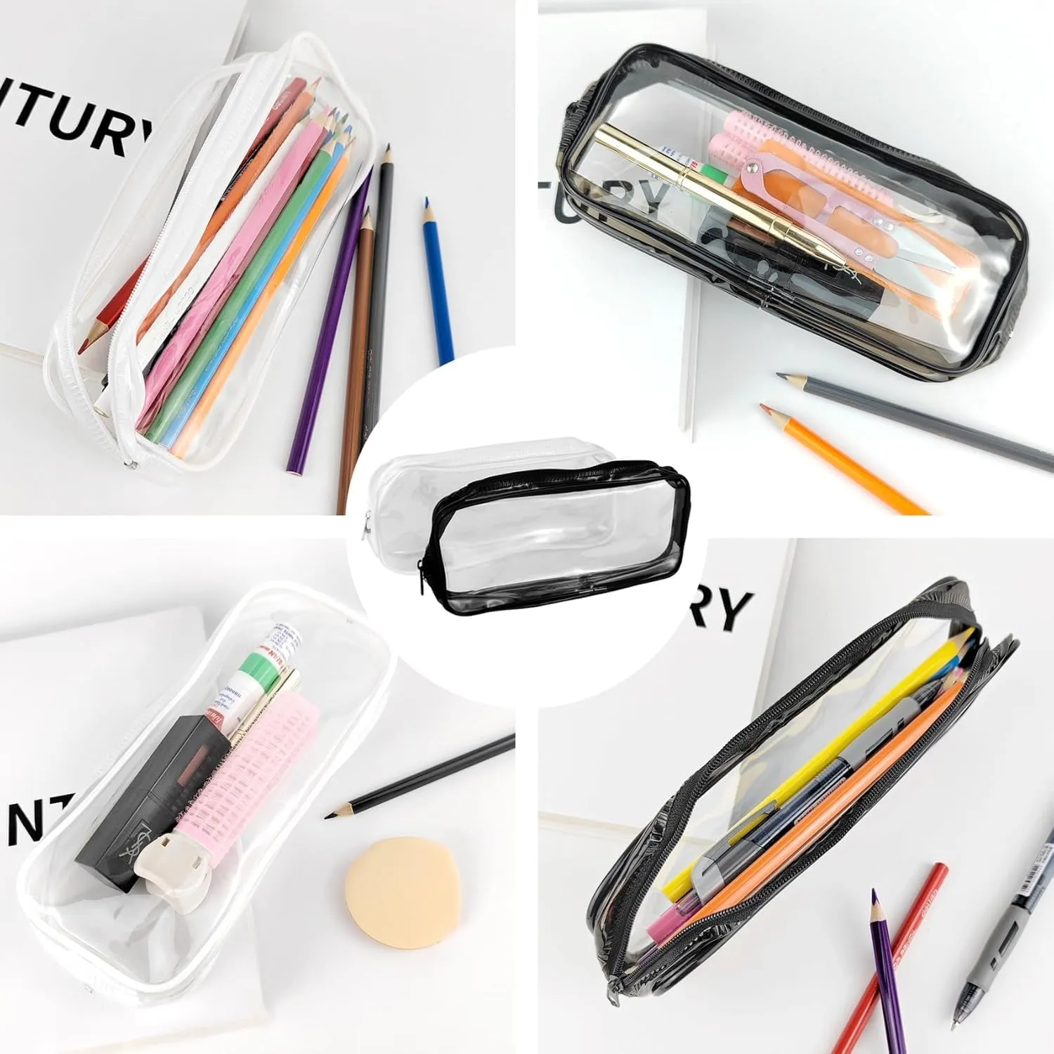 1Pcs Clear Makeup Bag, Zipper Pencil Bag, Toiletry Organizer, Plastic Pouches, Clear Zipper Pouches, Suitable forTravel, Home and Office (1, Black)