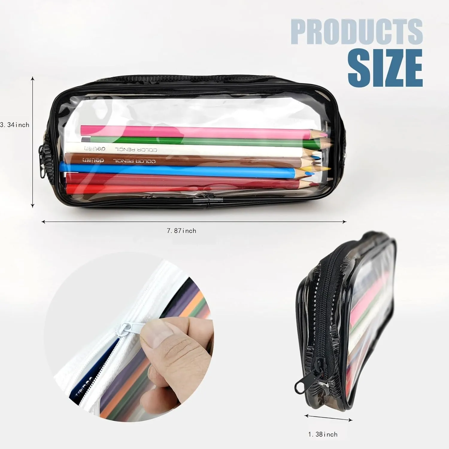 1Pcs Clear Makeup Bag, Zipper Pencil Bag, Toiletry Organizer, Plastic Pouches, Clear Zipper Pouches, Suitable forTravel, Home and Office (1, Black)