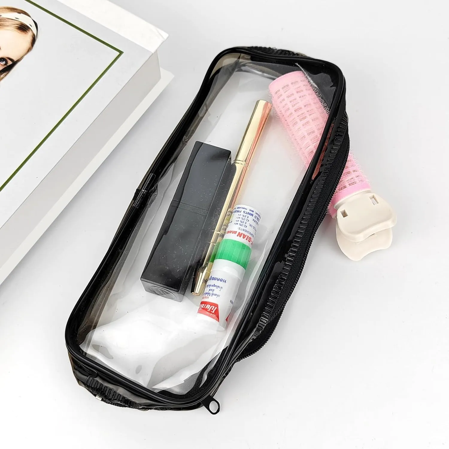 1Pcs Clear Makeup Bag, Zipper Pencil Bag, Toiletry Organizer, Plastic Pouches, Clear Zipper Pouches, Suitable forTravel, Home and Office (1, White)