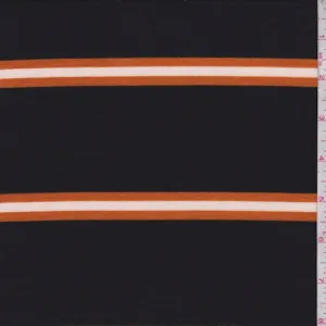 2 1/2 YD PC-Black/Pumpkin Stripe Double Brushed French Terry Knit Fabric