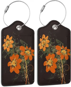 2 Pack Funny Luggage Tags with for Suitcases, Vintage Floral PU Leather Luggage Tag Accessories Privacy Cover ID Label with Stainless Steel Loop for Travel Bag for Women Girls Teens