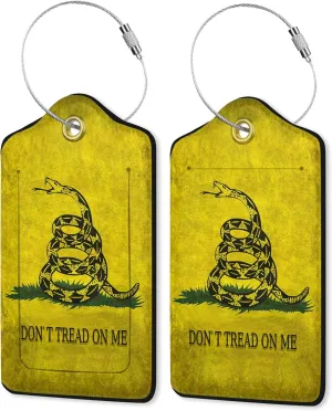 2 Pack Leather Luggage Tag for Suitcase Don't Tread on Me Unique Travel Tags with Privacy Cover ID Label & Stainless Steel Loop for Men and Women Baggage