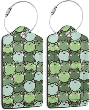 2 Pack Luggage Tags for Suitcase,Cute Frog Leather Luggage Tag Bag Tags Identifiers Privacy Cover Id Label with Steel Loop for Women Men Girls Boys Travel