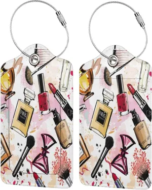 2 Pack Make Up Luggage Tags for Suitcases, Cool Leather Luggage Tag for Travel, Bag Tag Privacy Name ID Card Bag Labels for Friends Adults Kids Tourists