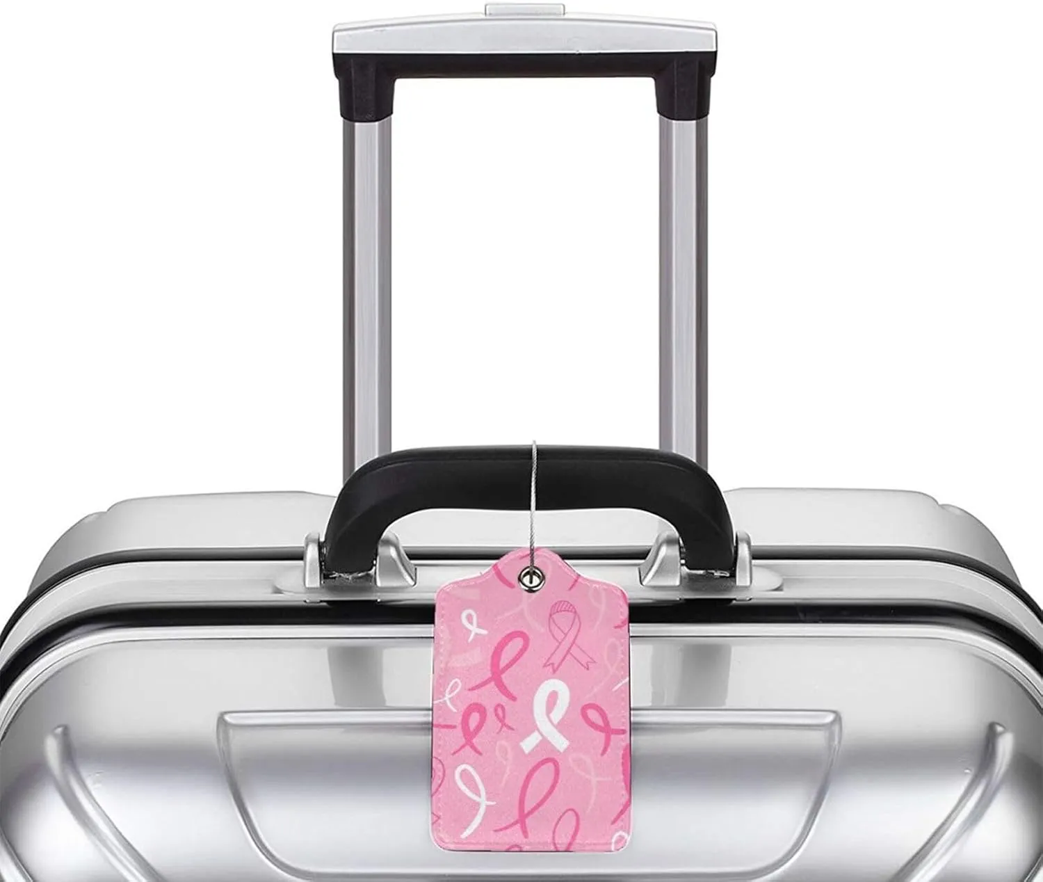 2 Pack Pu Leather Luggage Tag For Suitcase,Breast Cancer Pink Ribbon Doodle Suitcase Tag With Privacy Cover Name Id Label And Durable Loop For Women Men Baggage Bags And Backpacks suitcase Identifiers