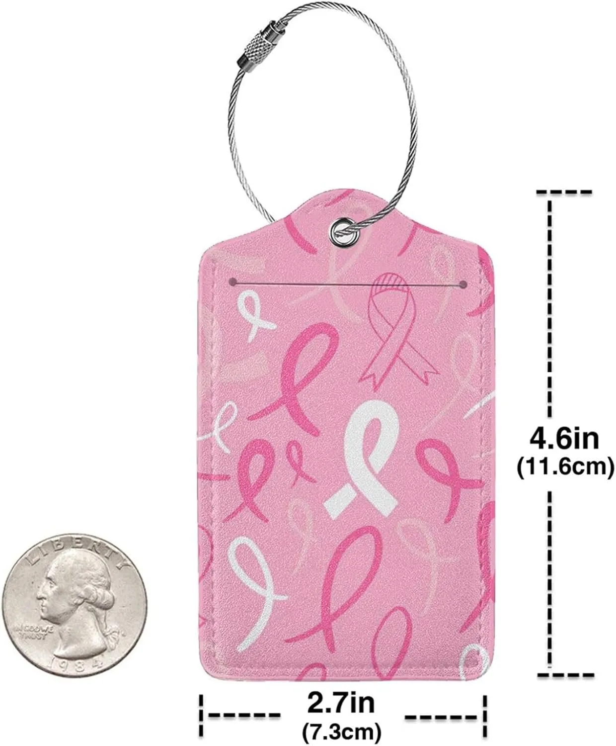 2 Pack Pu Leather Luggage Tag For Suitcase,Breast Cancer Pink Ribbon Doodle Suitcase Tag With Privacy Cover Name Id Label And Durable Loop For Women Men Baggage Bags And Backpacks suitcase Identifiers