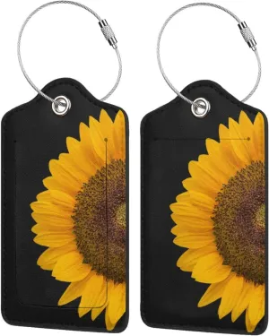 2 Pack Sunflower Leather Luggage Tags for Suitcases, Cruise Suitcases Tag with Stainless Steel Loop Privacy Name ID Label Travel Bag Tags for Women Men