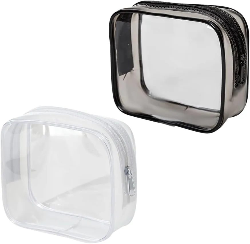 2 Pcs Clear Zipper Makeup Bags Small Waterproof Cosmetic Pouches Transparent Toiletry Bags Carry On Airport Bags Portable Travel Makeup Pouches Zippered Toiletry Carry Pouches