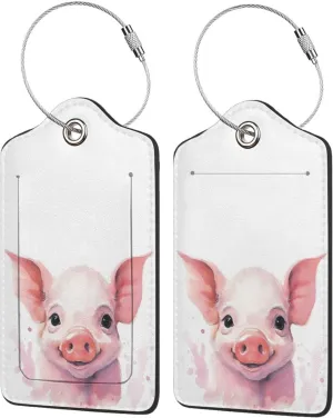 2 Pcs Funny Pig Luggage Tags for Suitcases Pink Unique Leather Baggage Tags Identifiers for Travel Stainless Steel Loop Name Id Label