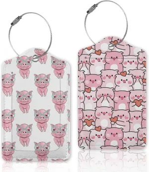 2 Pcs Luggage Tags for Suitcase,Cute Pig with Heart Luggage Tag Name Id Labels with Privacy Cover for Travel Backpack Women Men