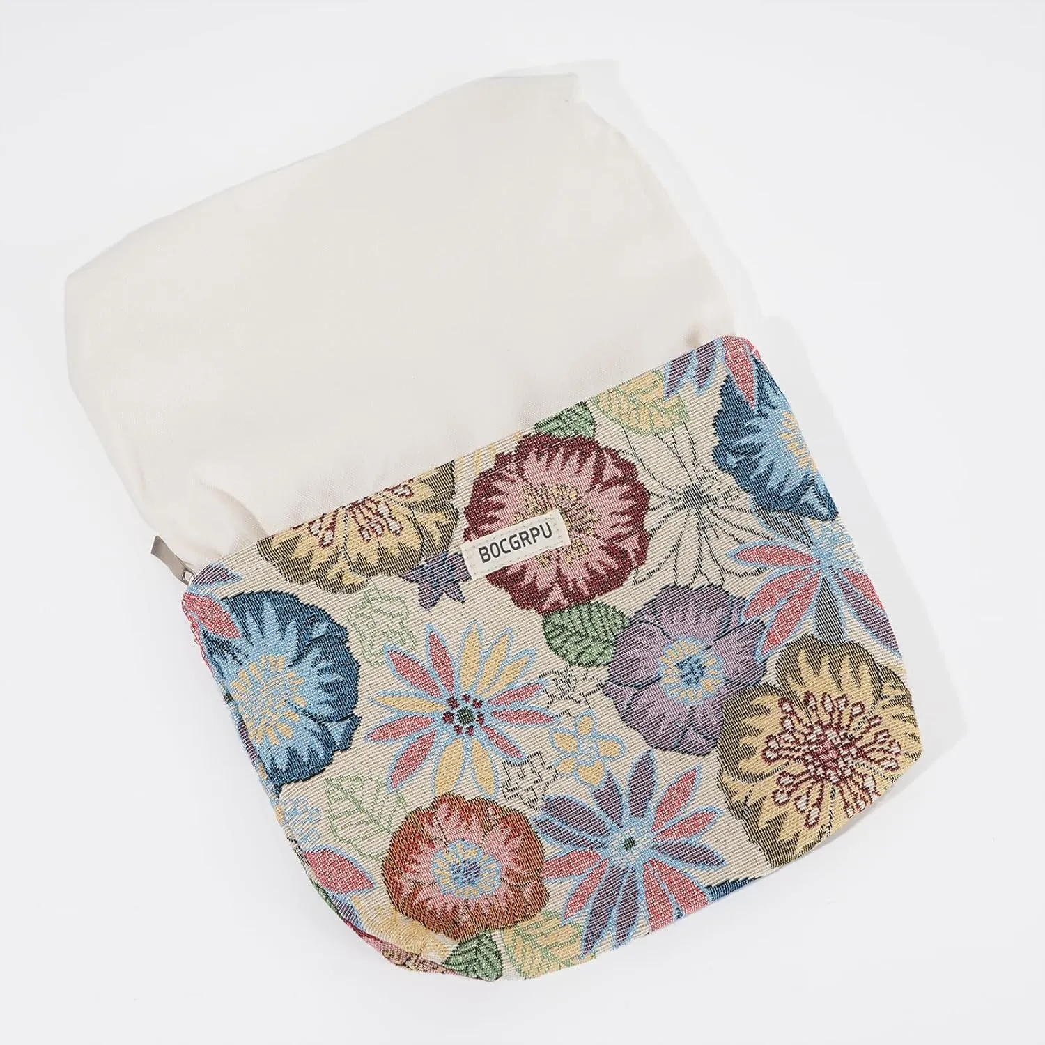 2 PCS Makeup Bag SetPortable Cosmetic Bag for Purse Large Storage Capacity Toiletry Bag Make up OrganizerTravel Pouch with Zipper for Women, (Flower Garden White)