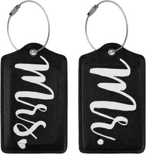 2 Pcs Mr and Mrs Luggage Tags for Suitcases, Privacy Cover ID Label with Steel Loop, Bachelorette Bridal Honeymoon Wedding Anniversary Travel Gift for Couples Bride Groom Husband Wife Men Women Gift