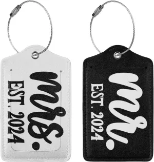 2 Pcs Mr Mrs Luggage Tags for Suitcase 2024, Bachelorette Bridal Wedding Travel Gift for Couples Bride Groom Men Women, Steel Loop with Privacy Cover