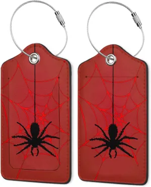 2Pcs Luggage Tag for Suitcase Cool Red Spider Web Cute Suitcase Tag with Privacy Flap & Name ID Label & Metal Loop,Travel Bag Luggage Tags for Women