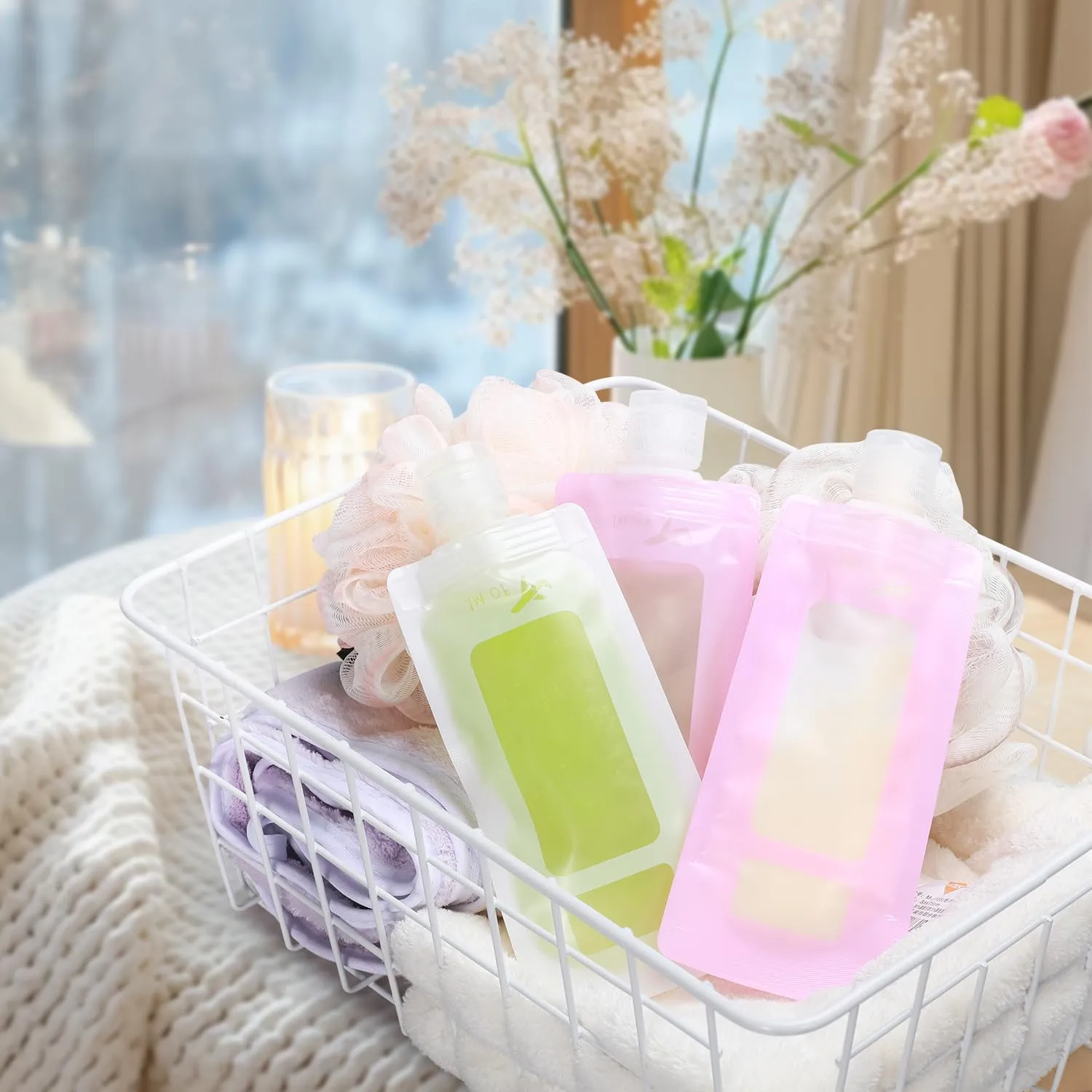 3 oz 6pack Leak Proof Empty Squeeze Pouches Refillable Travel Size Containers liquid travel pouches for Travel TSA Approved Travel Pouches for Toiletries for Lotion