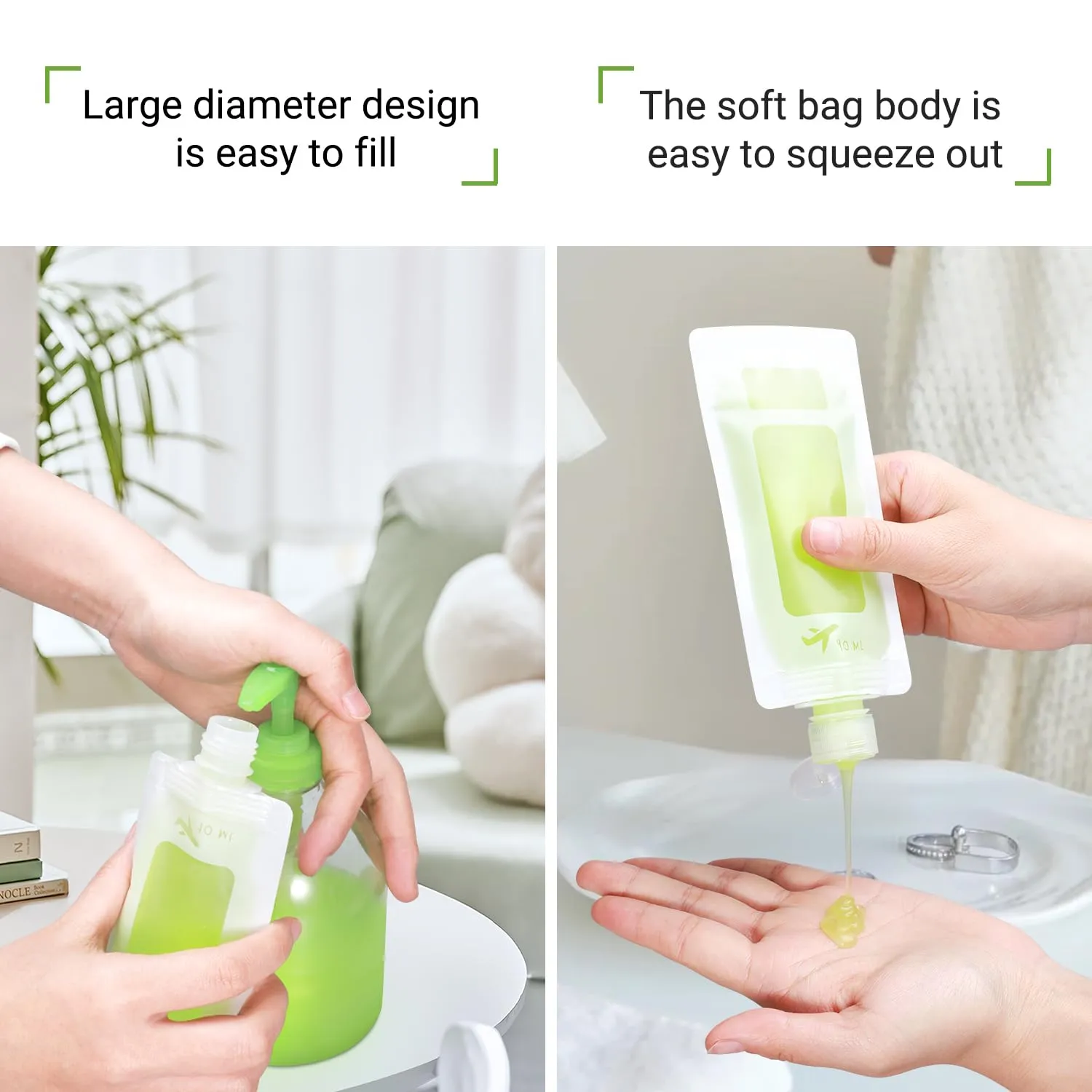3 oz 6pack Leak Proof Empty Squeeze Pouches Refillable Travel Size Containers liquid travel pouches for Travel TSA Approved Travel Pouches for Toiletries for Lotion