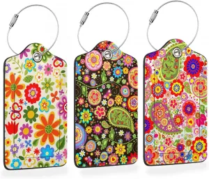 3 Pcs Luggage Tags for Suitcase,Spring Flowers and Paisley Luggage Tag Name Id Labels with Privacy Cover for Travel Backpack Women Men
