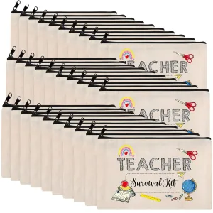 30 Pieces Teacher Gifts Makeup Bags Teacher Survival Kit Cosmetic Bag Travel Zipper Pouch Toiletry Case Pencil Bag Stationery Case Bag Multi Purpose Bag for Teachers Appreciation Gift