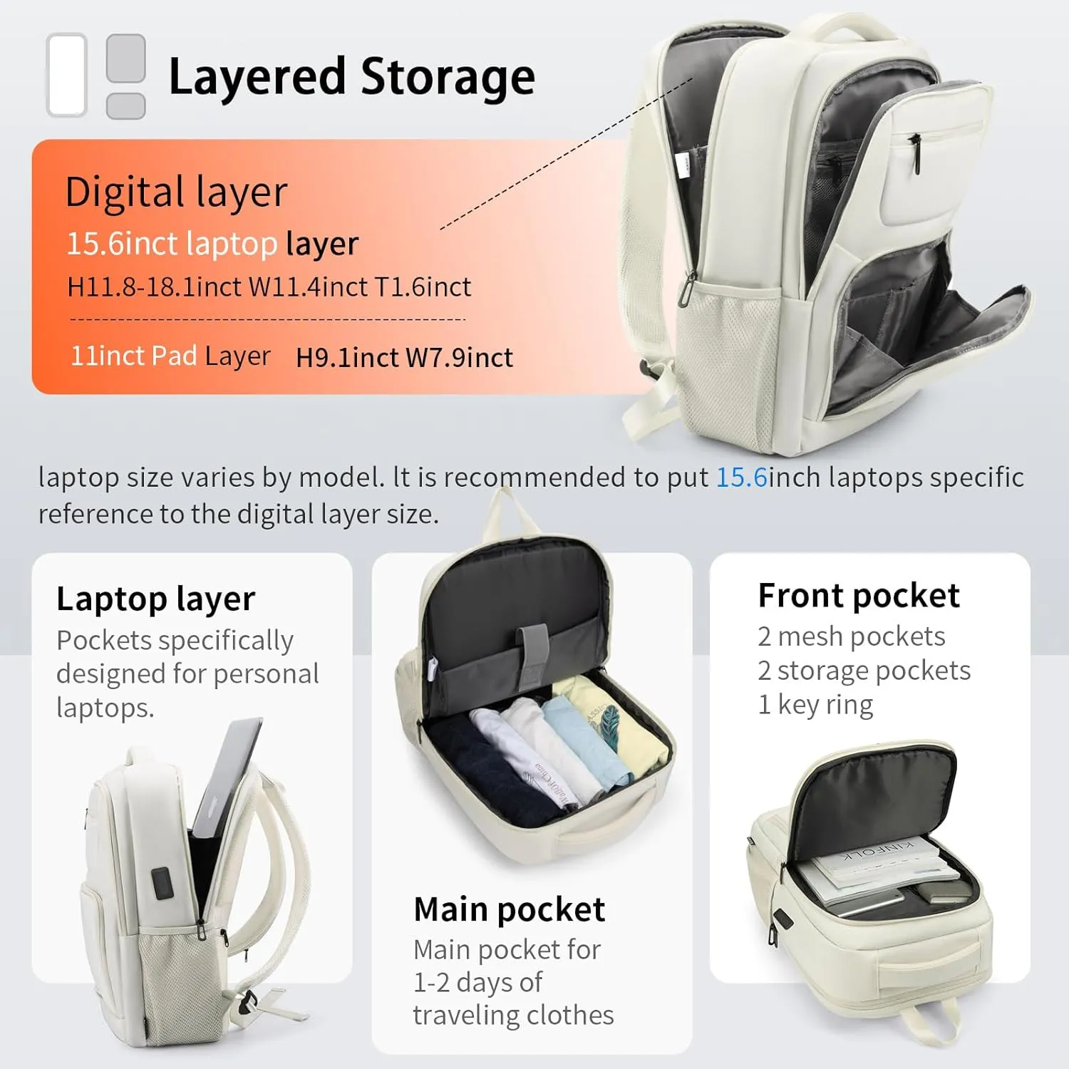 35L Travel Laptop Backpack for Women, High Tech Backpack with USB Charging Port and Ergonomic Design, Water Repellent Work College Computer Backpack Fits 15.6 Inch Tablet, Notebook
