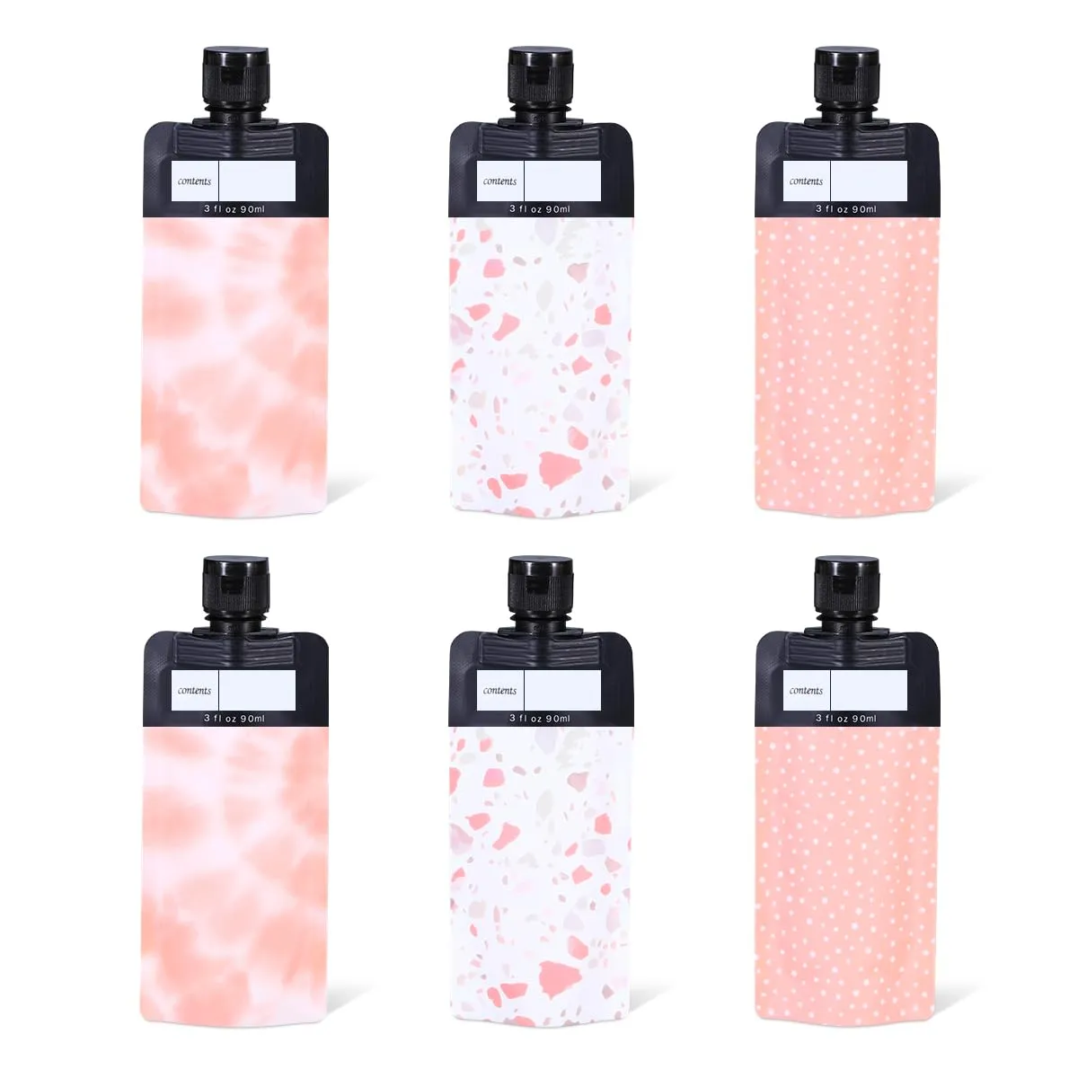 3oz/6 Pack Leak Proof Empty Squeeze Pouches,Refillable Travel Pouches for Toiletries Portable,Travel Fluid Makeup Packing Bag for Lotion Shampoo Face Cream Hand Soap, Pink