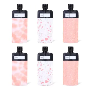 3oz/6 Pack Leak Proof Empty Squeeze Pouches,Refillable Travel Pouches for Toiletries Portable,Travel Fluid Makeup Packing Bag for Lotion Shampoo Face Cream Hand Soap, Pink