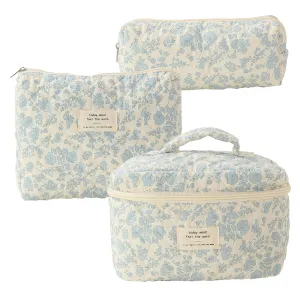 3Pcs Quilted Makeup Bag Set Cotton Floral Makeup Bag in Different Sizes, Zip Closure Aesthetic Toiletry Bags Cosmetic Bag Set for Women Girls Traveling 1