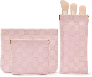 3PCS Small Makeup Bag for PurseWaterproof Leather Portable Mini Makeup Bag,Snap Closure Organizer Pouch for Coins Cards Jewelry Lipstick Cosmetic AccessoriesSmall Travel Kit Storage Pouch