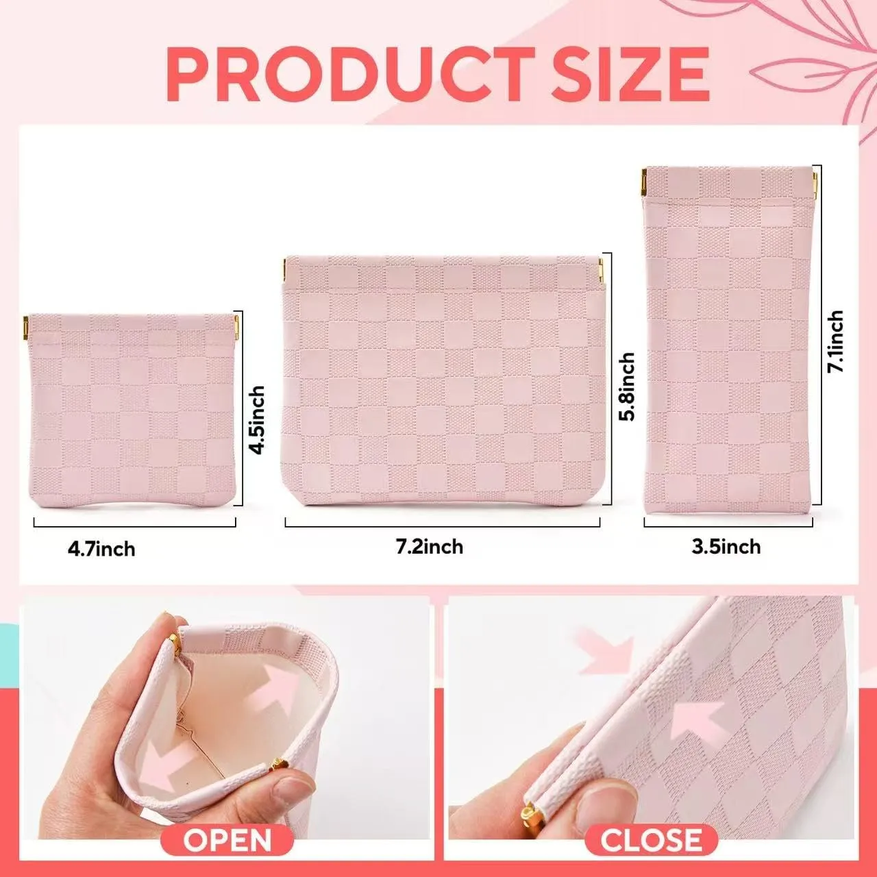 3PCS Small Makeup Bag for PurseWaterproof Leather Portable Mini Makeup Bag,Snap Closure Organizer Pouch for Coins Cards Jewelry Lipstick Cosmetic AccessoriesSmall Travel Kit Storage Pouch
