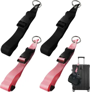4 Pack Luggage Straps to Connect Two Suitcases, Connector for Strap Carry on Bag Adjustable Travel Accessories Add A Travel Hook Trolley Sleeve (Black, Pink)