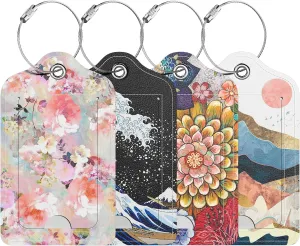 4 Pack PU Leather Luggage Tags for Suitcase, Travel Cruise Luggage Tag with Privacy Flap, Name ID Label and Metal Loop for Women Men Baggage Handbag School Bag Backpack, Modern Art