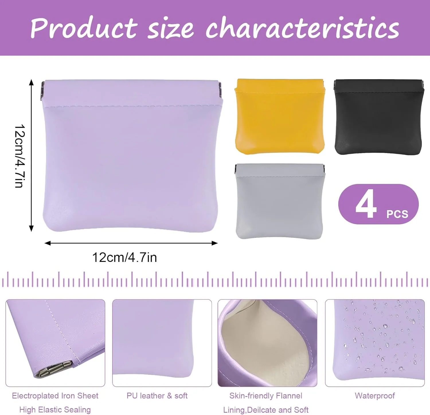 4 PCS Pocket Cosmetic Bag, Small Pocket Makeup Bag for Women Snap Closure Organizer Pouch Portable No Zipper Waterproof Leather, Mini Travel Storage Bag for Cosmetics Jewelry Headphones4.7in*4.7in