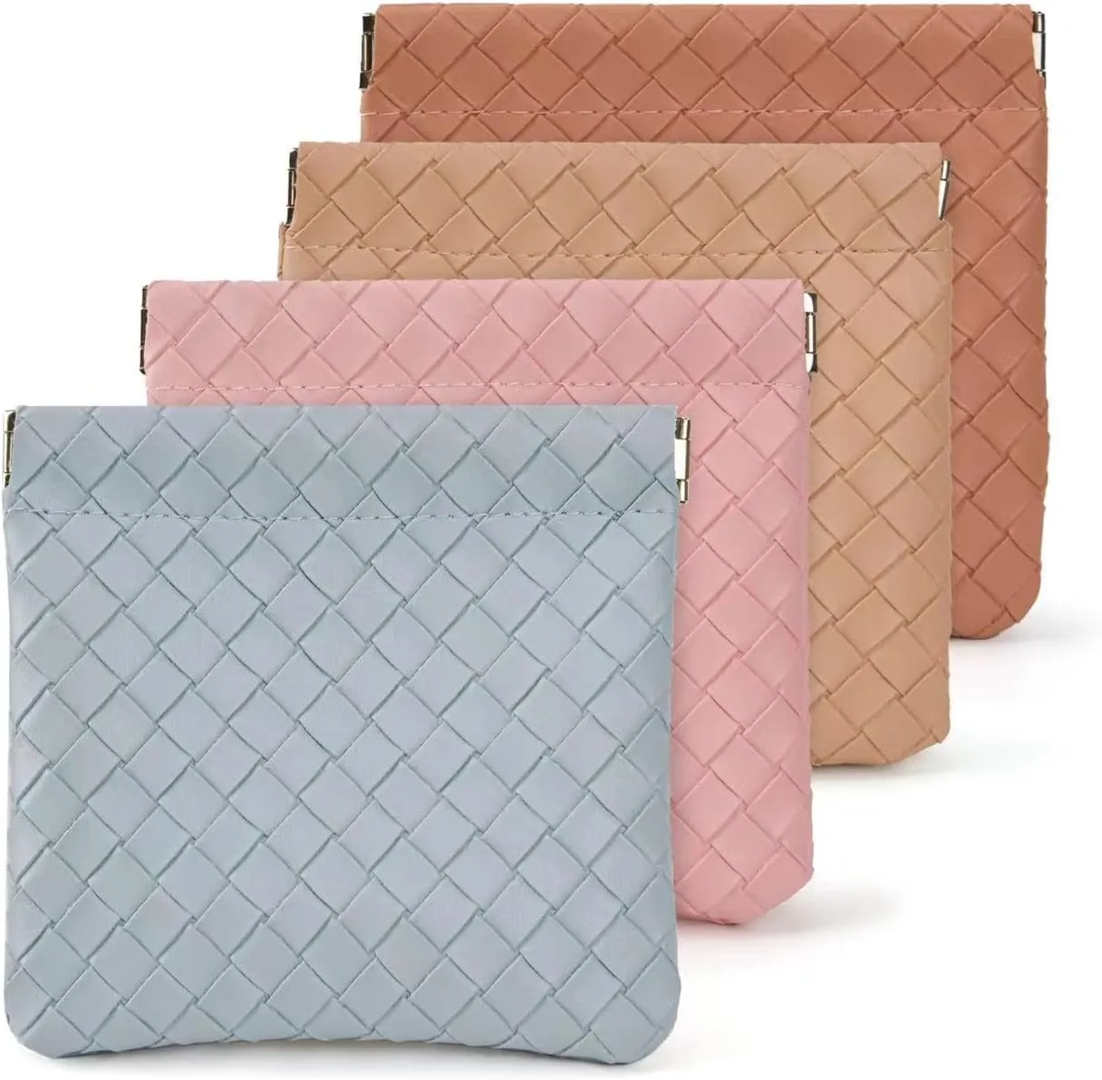 4PCS Small Makeup Bag for PurseWaterproof Leather Portable Mini Makeup Bag,Snap Closure Organizer Pouch for Coins Cards Jewelry Lipstick Cosmetic AccessoriesSmall Travel Kit Storage Pouch