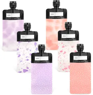 6 Pcs Travel Pouches for Toiletries, 3 oz Leak Proof Travel Size Containers TSA Approved Refillable Empty Squeeze Pouches Travel Bottles for Conditioner Shampoo Liquids