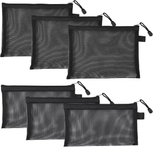 6-Piece Nylon Mesh Cosmetic, Makeup & Toiletry Organizer Pouches with Zipper - For Travel, Purse, Diaper Bag, Home, Office