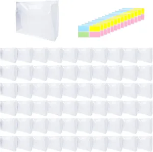 60 Pcs Mini Clear Makeup Bag 9.8 x 7.1 x 2.6 Inch Toiletry Organizer Pouches with 60 Labels Small PVC Waterproof Cosmetic Bags Transparent Zipper Bag for Organizing Women Men Travel Vacation Supplies