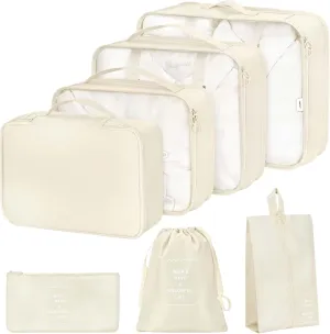 7 Set Packing Cubes for Suitcases,Packing Cube with Shoe, Cosmetics, Clothing, and Accessories Bags Packing Cubes for Travel Luggage Organizer Women Men(Beige)