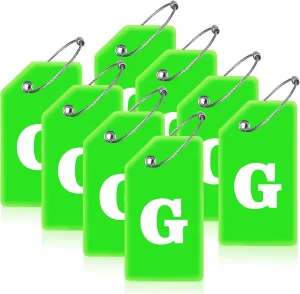 8 Pcs Luggage Tags for Suitcases, 26 Initial Letter Travel Luggage Baggage Identification Labels ID Tags Fully Bendable Tags with Stainless Steel Loop (Letter G, Green)