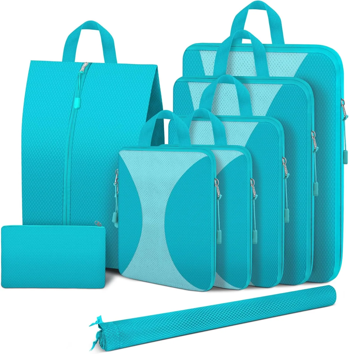 8 Set Compression Packing Cubes for Travel, Lightweight Compression Cubes for Suitcases, Expandable Suitcase Organizer with Shoes & Laundry Bags, Travel Accessories for Men Women