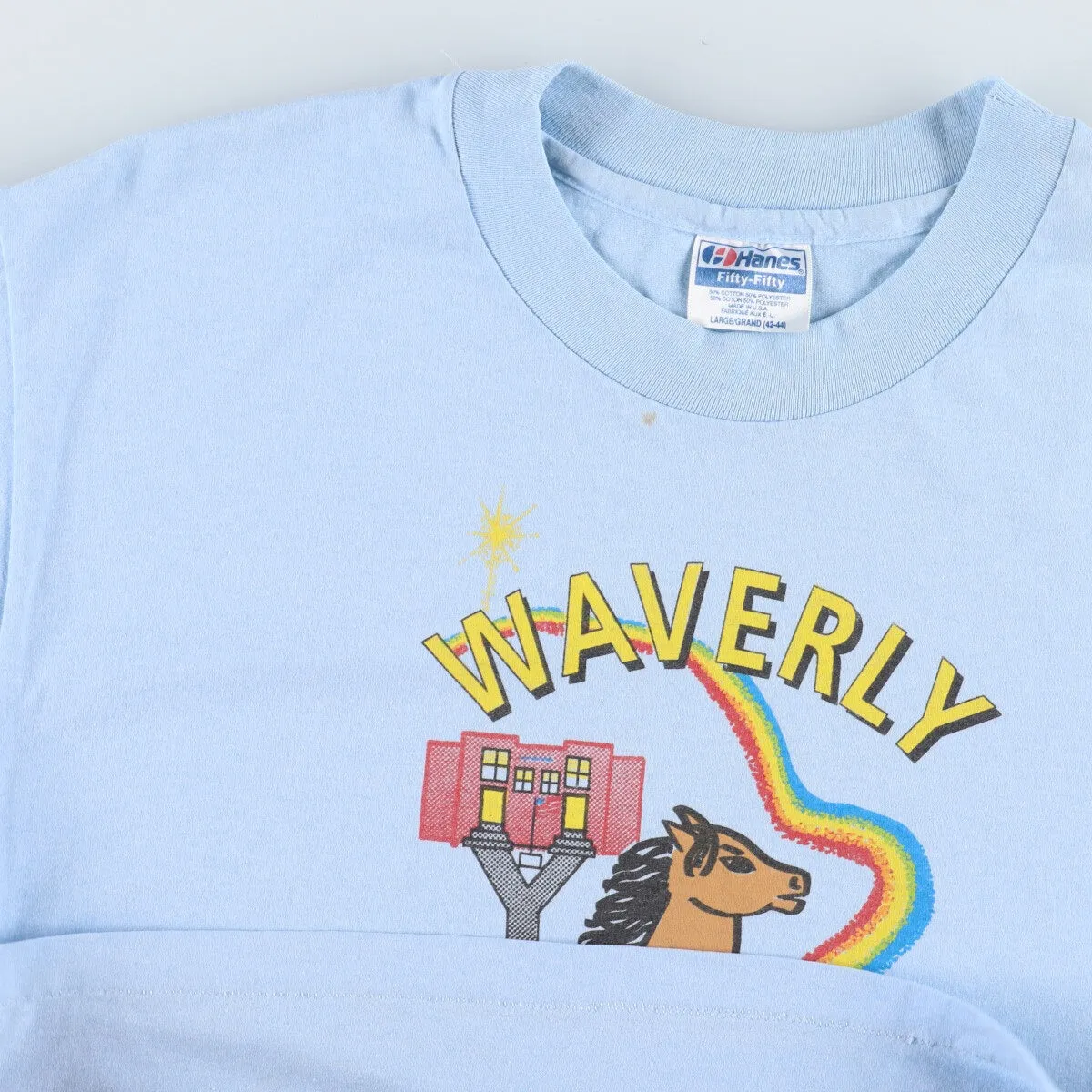 80'S Hanes Fifty-Fifty Blue Tag Printed T-Shirt Made in USA Men's L Vintage /eaa425336