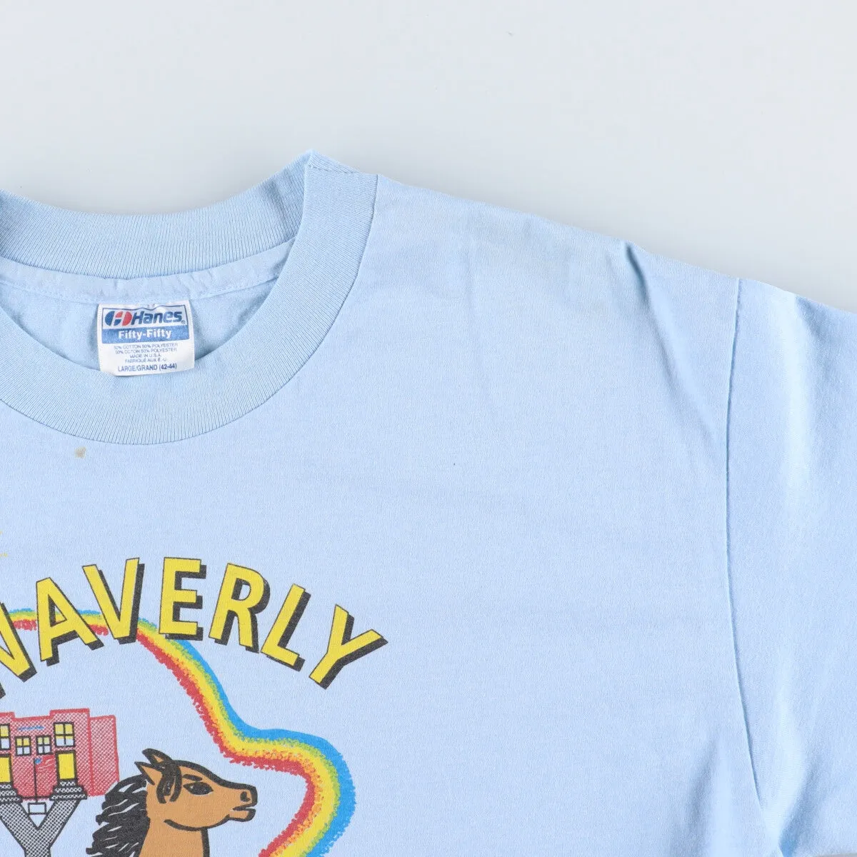 80'S Hanes Fifty-Fifty Blue Tag Printed T-Shirt Made in USA Men's L Vintage /eaa425336